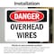 Signmission Overhead Wires Danger Sign, Vinyl Decal, 7in W x 5in L, 2PK OS-2PACK-DS-D-57-L-2290 - alternate 3